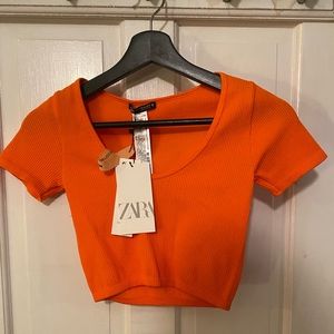 Orange scoop neck zara top